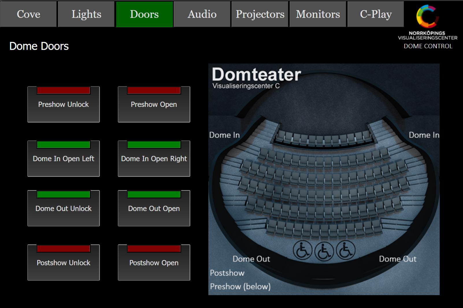 The Doors tab of the Dome Control panel